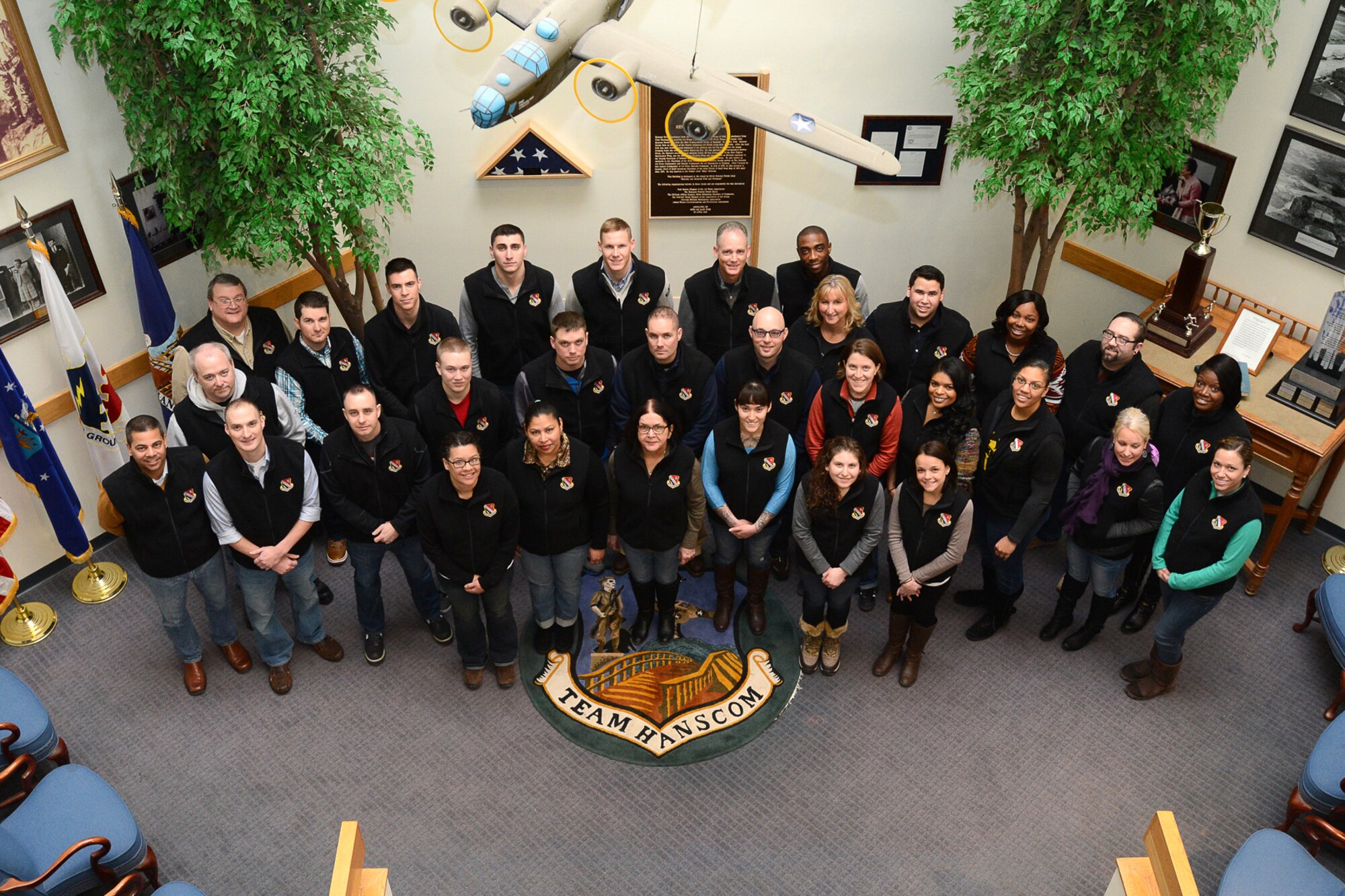 Annual award nominees from the 66th Air Base Group pose for a group photo in the Brown Building Feb. 4 before touring the local area. The nominees enjoyed trips to several Boston-area landmarks over a two day period. (U.S. Air Force photo by Jerry Saslav)   