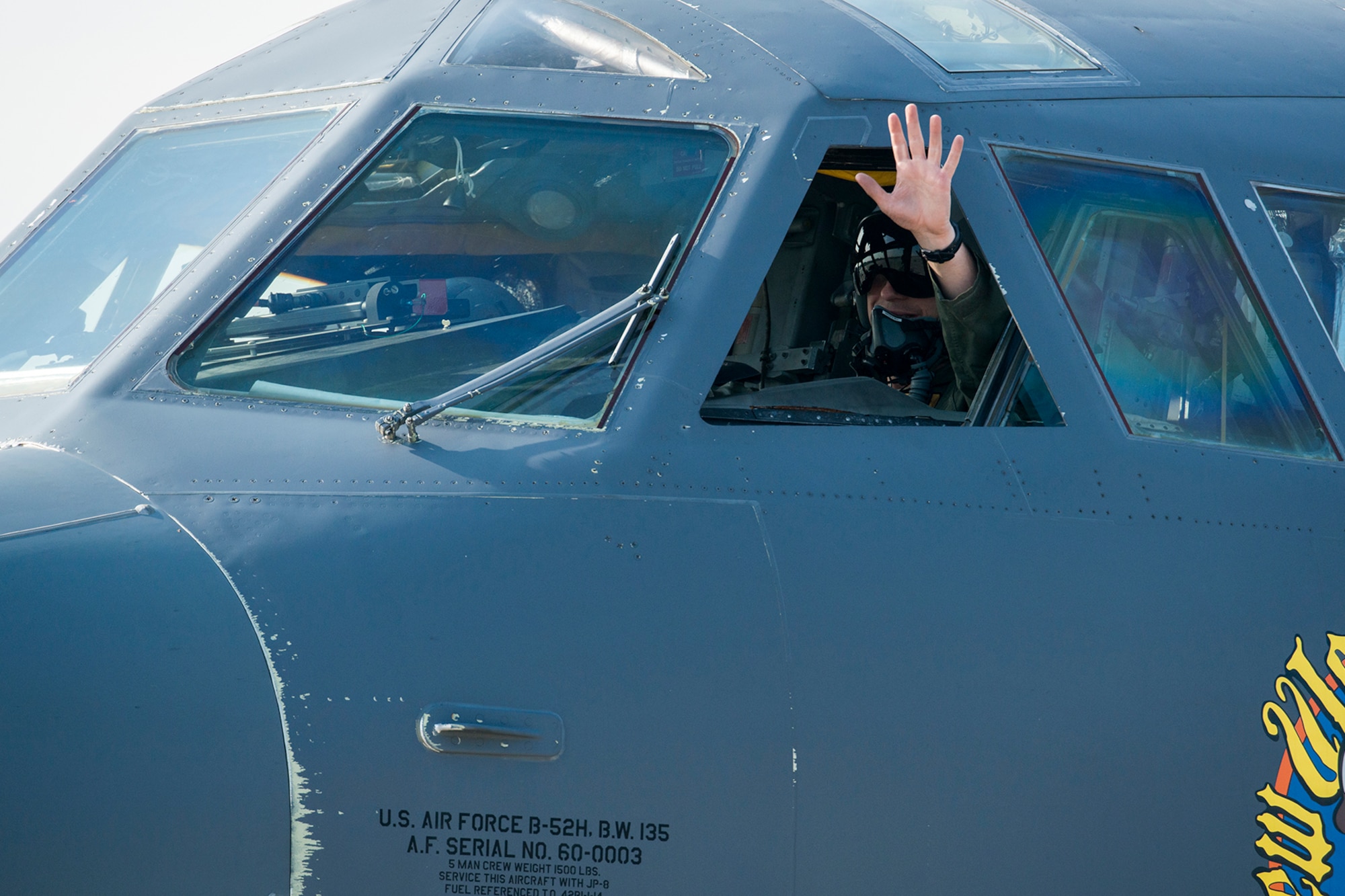 U.S. Air Force Lt. Col. Bryan Patchen returns from his final mission in a B-52H Stratofortress, Jan. 28, 2015, Barksdale Air Force Base, La. Patchen is an 11th Bomb Squadron instructor pilot and flew his last mission before retiring from the Air Force. (U.S. Air Force photo by Master Sgt. Greg Steele/Released)