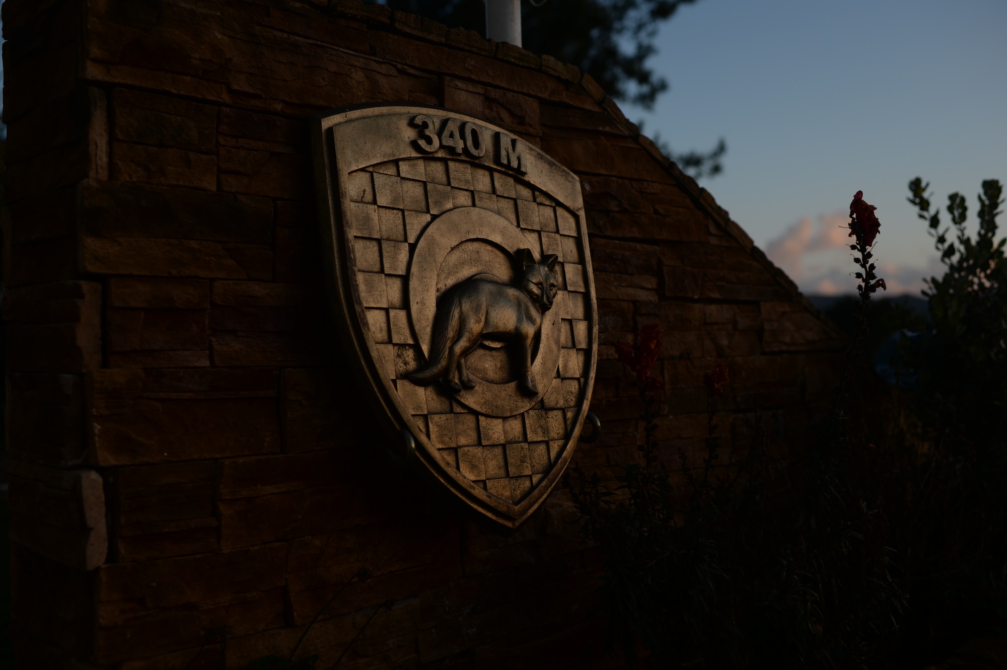 The squadron logo of the Hellenic air force's 340th Fighter Squadron displays on a wall outside the squadron headquarters at Souda Bay, Greece, Jan. 28, 2015. The squadron first chose the fox as its emblem in 1960. (U.S. Air Force photo by Staff Sgt. Joe W. McFadden/Released)