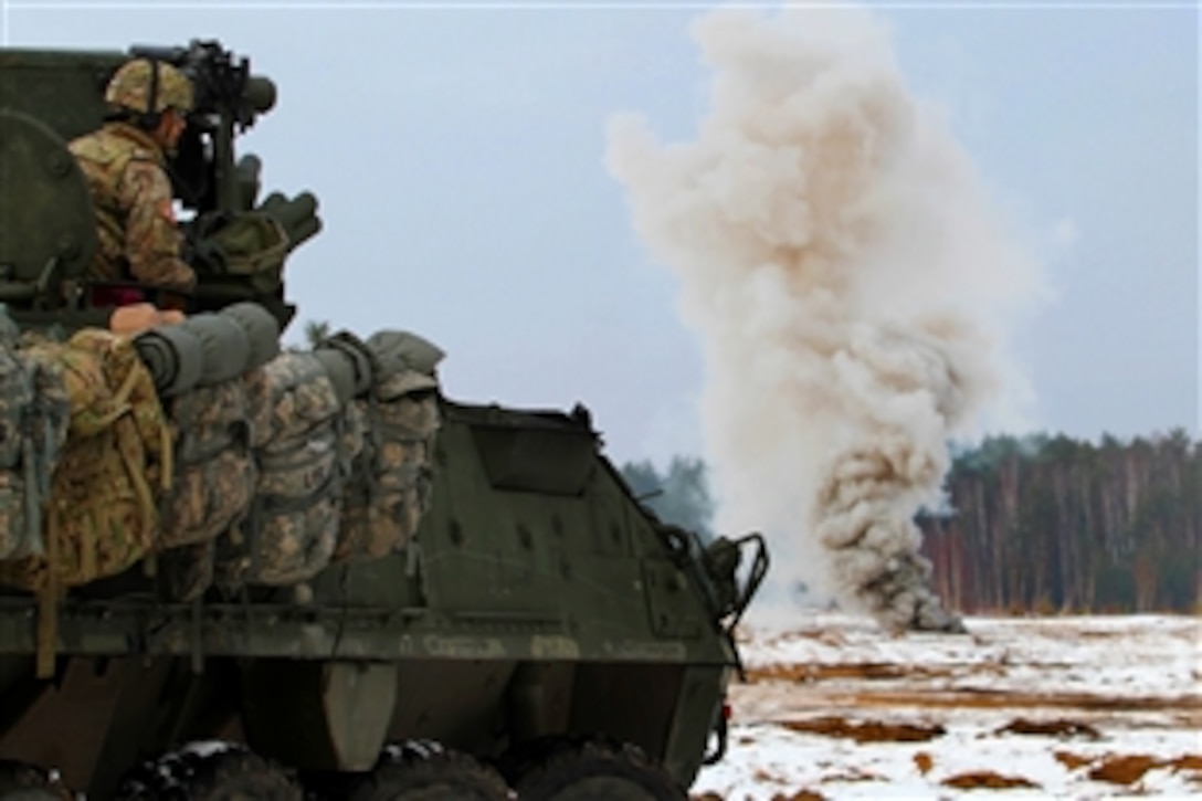 U.S. Army and Lithuanian soldiers conduct training operations in Rukla, Lithuania, Feb. 3, 2015. The soldiers are assigned to Lightning Troop, 3rd Squadron, 2nd Cavalry Regiment. The Lithuanian soldiers are assigned to Algirdas Battalion, Iron Wolf Brigade.