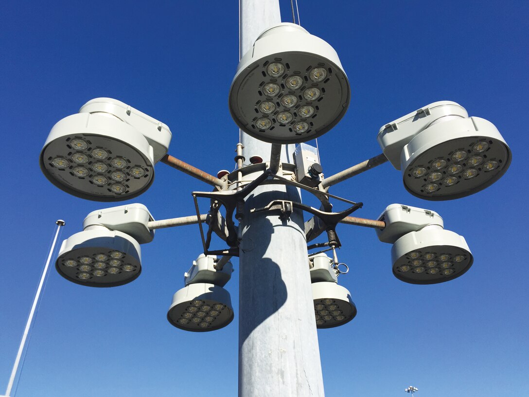 An array of LED high mast lights are installed at Marmet Locks and Dam.