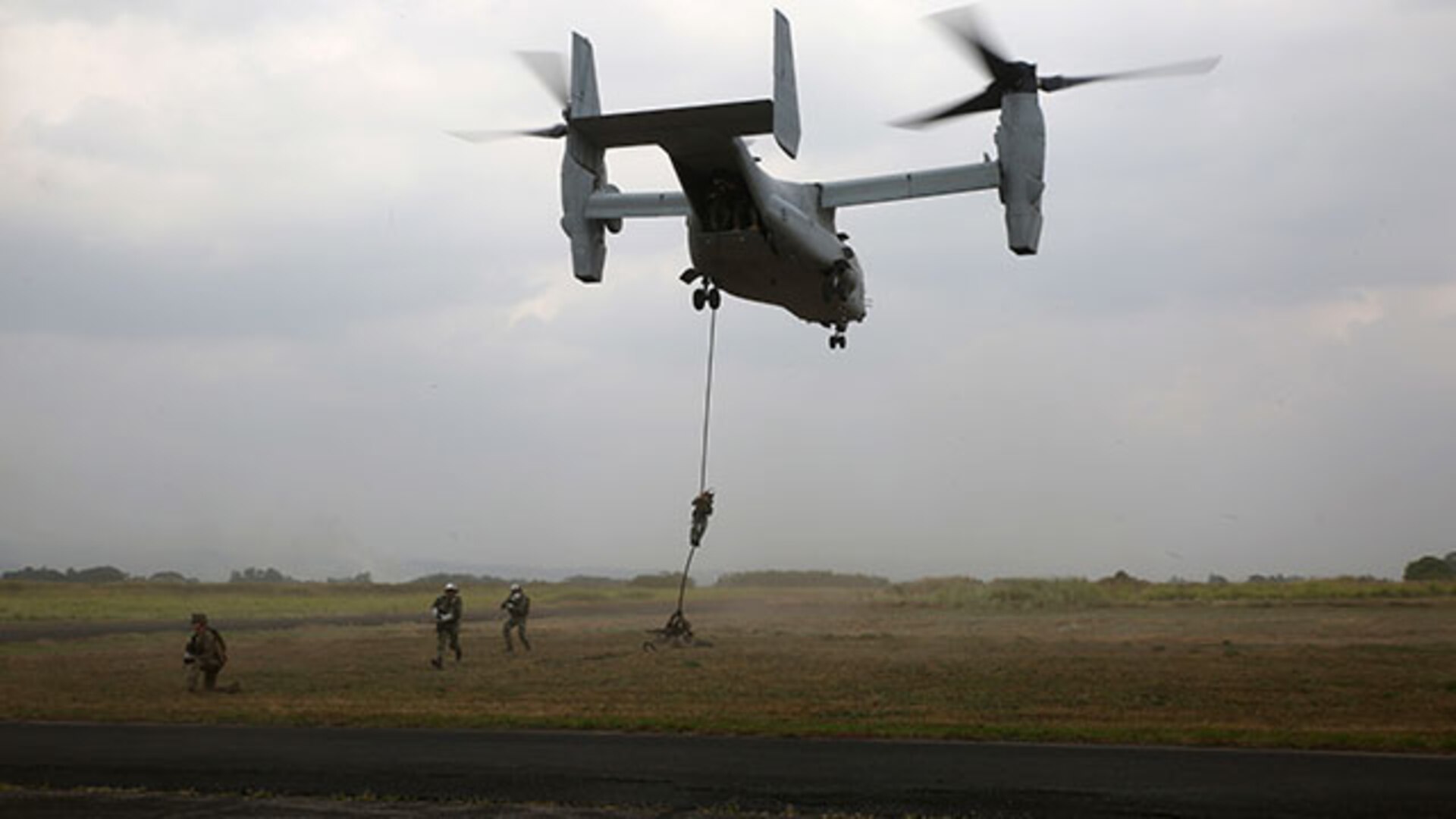 In this file photo, an MV-22 Osprey at Basa Air Field for a bilateral fast-rope exercise in Jan 2015.  