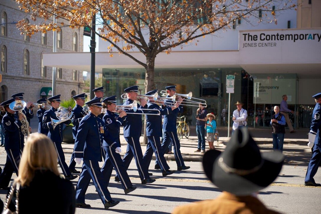 USAF Band of the West's trombone section in Austin, TX for the Governor's Inaugural parade.  20 Jan 2015