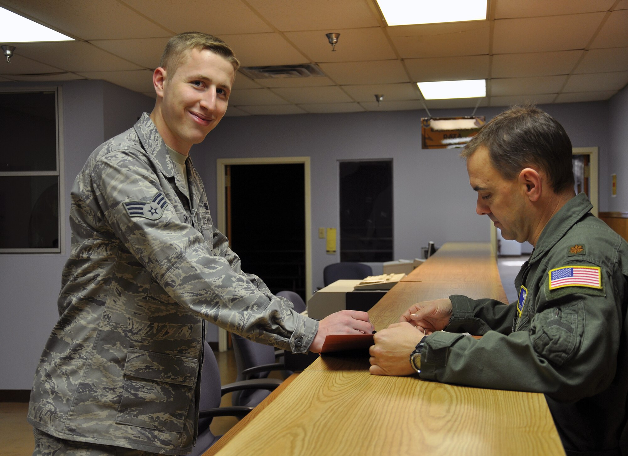 WRIGHT-PATTERSON AIR FORCE BASE, Ohio - Senior Airman Caleb Smith, 445th Logistics Readiness Squadron logistics planner, is the 445th Airlift Wing February 2015 Spotlight Performer. (U.S. Air Force photo/Lt. Col. Denise Kerr)