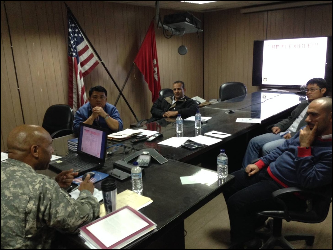KUWAIT - Col. Vincent Quarles speaks to LDP in the Field participants during the kickoff meeting held in Kuwait. 