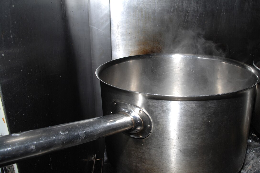 Steam rises from a pot of boiling water in the kitchen of the Town and Country Restaurant at Marine Corps Logistics Base Albany, Feb. 5.  Burn Awareness Week is observed each year during the first week of February. The theme for the weeklong observance is scalding, which is preventable.