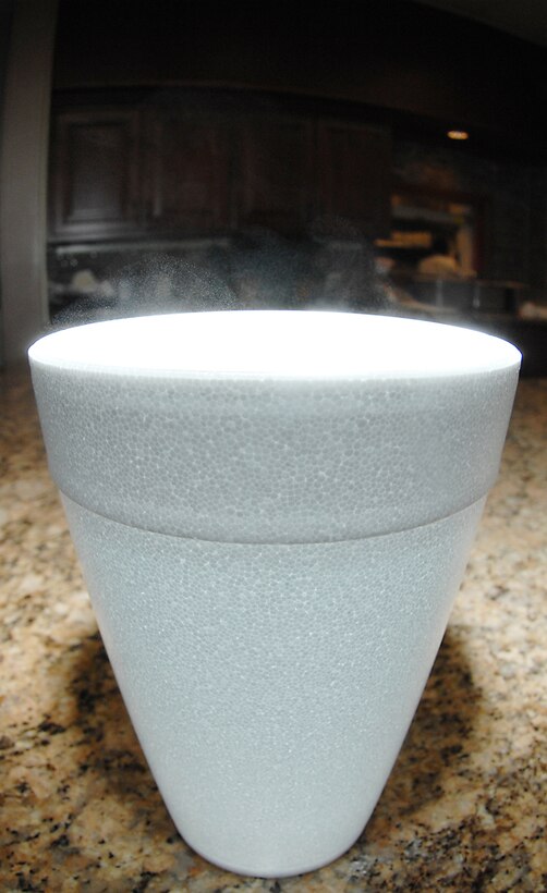 Steam rises from a cup of hot water representing the Burn Awareness Week's theme, scalding. The observance is held during the first week of February each year.