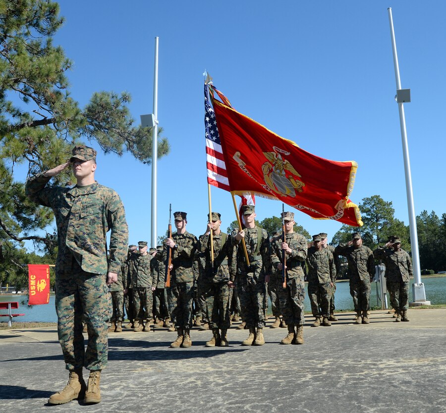 Capt. George McDonnell, deputy staff judge advocate, becomes the new company commander of MCLB Albany’s Headquarters and Support Company, Feb. 5, at Covella Pond aboard the base. He will serve in both roles.