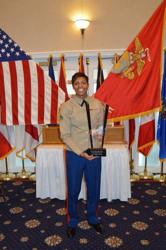 Sgt. Candice Clark-Thomas, operations noncommissioned officer, Marine Corps Systems Command, at Marine Corps Logistics Base Albany, was named the 2014 Marine Female Athlete of the Year and attends a ceremony at Marine Corps Base Quantico, Virginia, to receive her award.