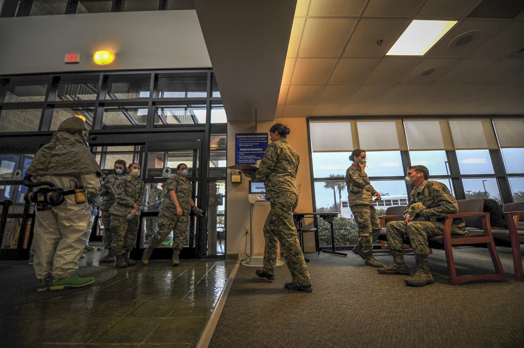 Airmen from the 1st Special Operations Medical Group participated in a disease containment exercise at Hurlburt Field, Fla., Feb. 4, 2015. The purpose of the exercise was to ensure all medical personnel are properly trained to react to a disease outbreak on base, as well as in the community. (U.S. Air Force photo/Senior Airman Christopher Callaway)
