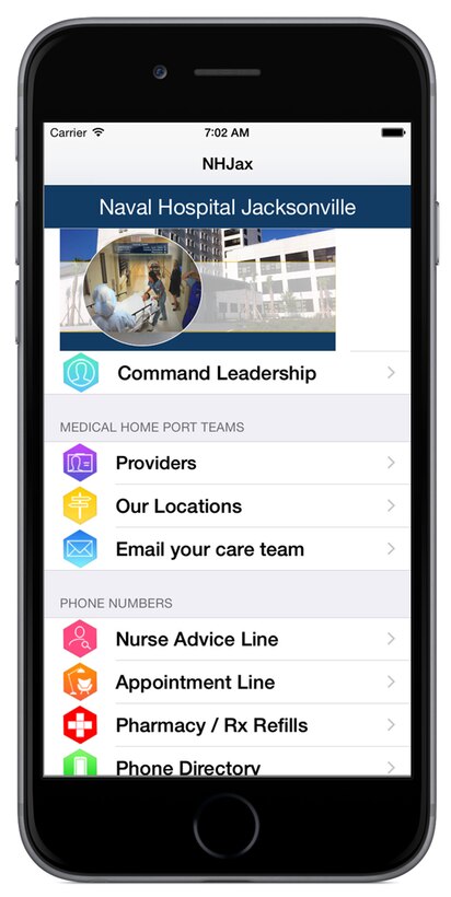 The Naval Hospital Jacksonville, Florida, mobile app for iPhone®, iPad® or iPod touch® provides patients with links to phone directories, appointment lines, the Nurse Advice Line, Medical Home Port teams, pharmacy refills, RelayHealth, TRICARE Online, wellness, Interactive Customer Evaluation, facility maps, and other programs and services. It can also connect users directly to NH Jacksonville’s social media sites — including Facebook, Twitter and YouTube. Just search “NHJax” on the App StoreSM, and click on the NH Jacksonville logo to download the free app. The Android version is coming soon. To find out more, visit the website, www.med.navy.mil/sites/NavalHospitalJax.
