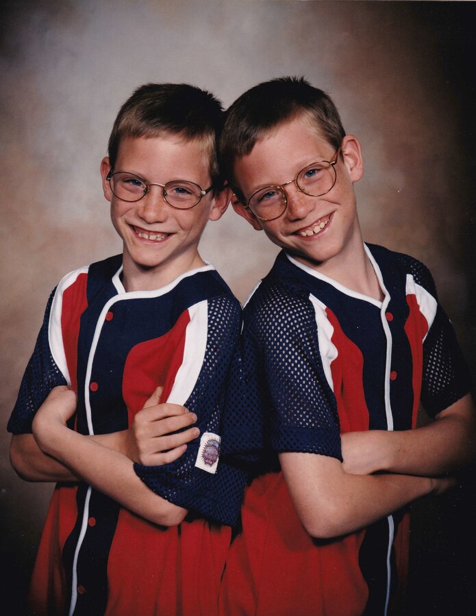 Cpl. James Ritcheson (left) and Sgt. Joseph Ritcheson pose for a picture together. The twins would eventually enlist in the United States Marine Corps. Joseph is an information systems management technician with U.S. Central Command. Joseph is an administrative specialist with 1st Marine Corps District.