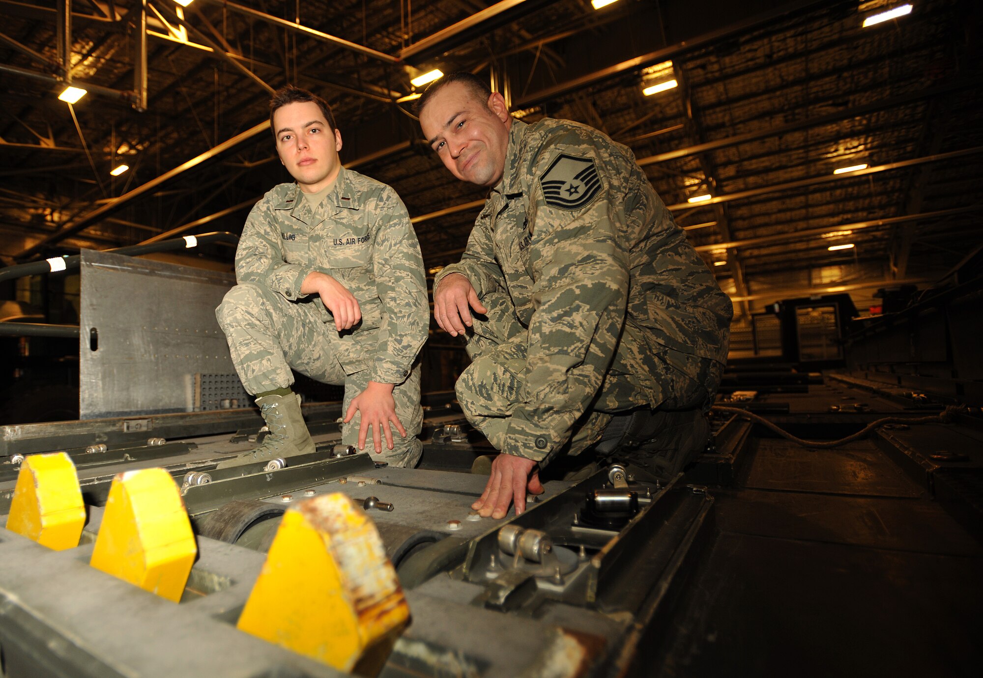 2nd Lt. Thane Hillig and Master Sgt. Jason Cantu, 319th Logistics Readiness Squadron unit safety representatives, are their commander’s eyes when it comes to safety. Both supervise five sections in the squadron to ensure all 194 Airmen have up-to-date safety training. (U.S. Air Force photo/Senior Airman Xavier Navarro)