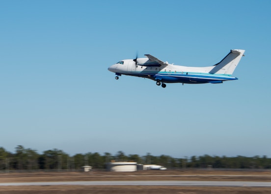 A C-146A lifts off from the 919th Special Operations Wing runway Jan. 28 at Duke Field, Fla.  The 5th Special Operations Squadron began training reserve and active-duty Airmen in the aircraft in December.  A new 919th SOW squadron dedicated to the Wolfhound will stand up in 2015.  (U.S. Air Force photo/Tech. Sgt. Jasmin Taylor)