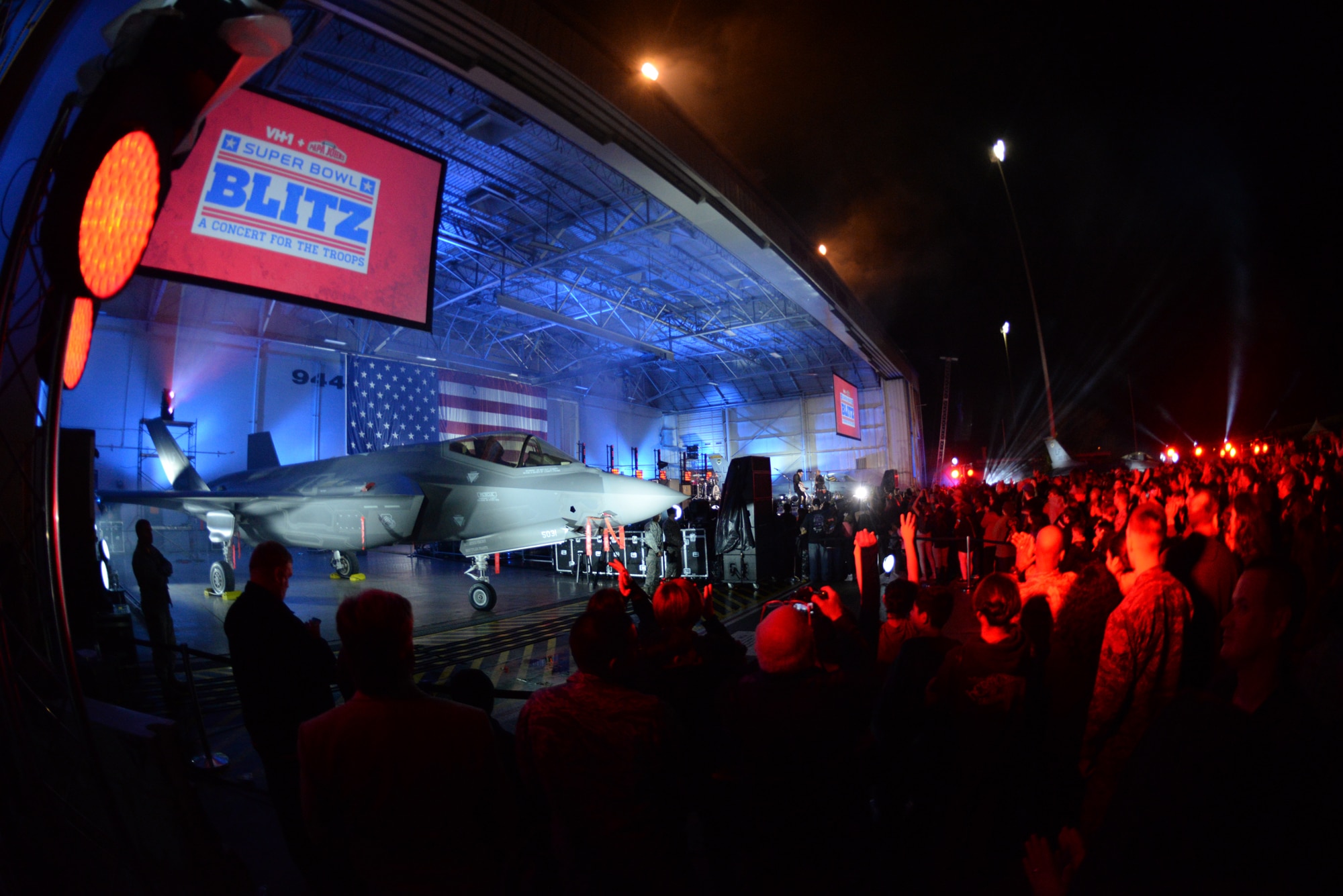 An F-35 Lightning II Joint Strike Fighter also took the stage at the concert. Along with Fall Out Boy, pop singer Charli XCX also performed. (U.S. Air Force photo/Staff Sgt. Nestor Cruz)