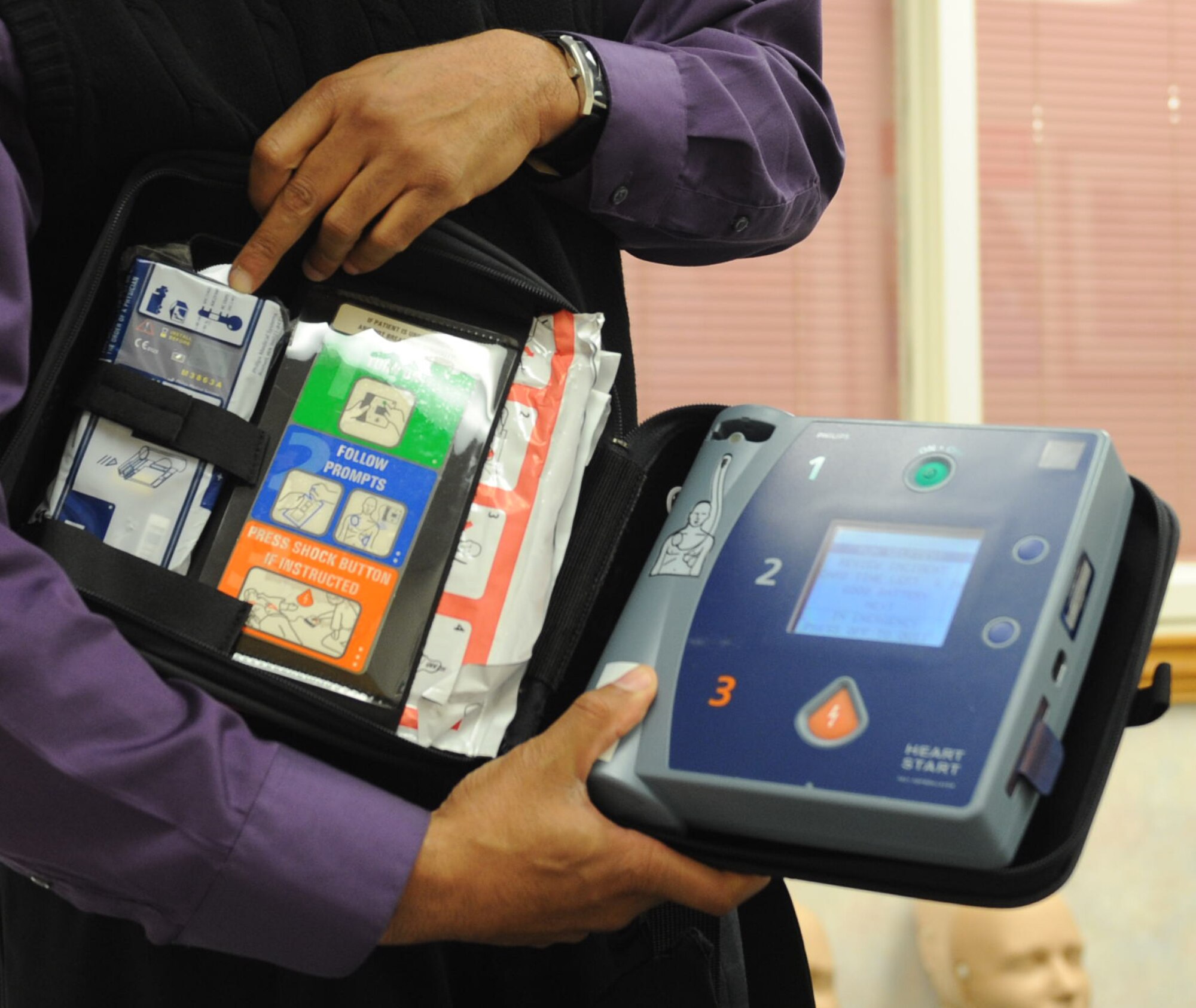 Automatic External Defibrillators are portable electronic devices – strategically placed in buildings around base – which can be life savers in the event of an emergency. (U.S. Air Force photo by Tommie Horton)