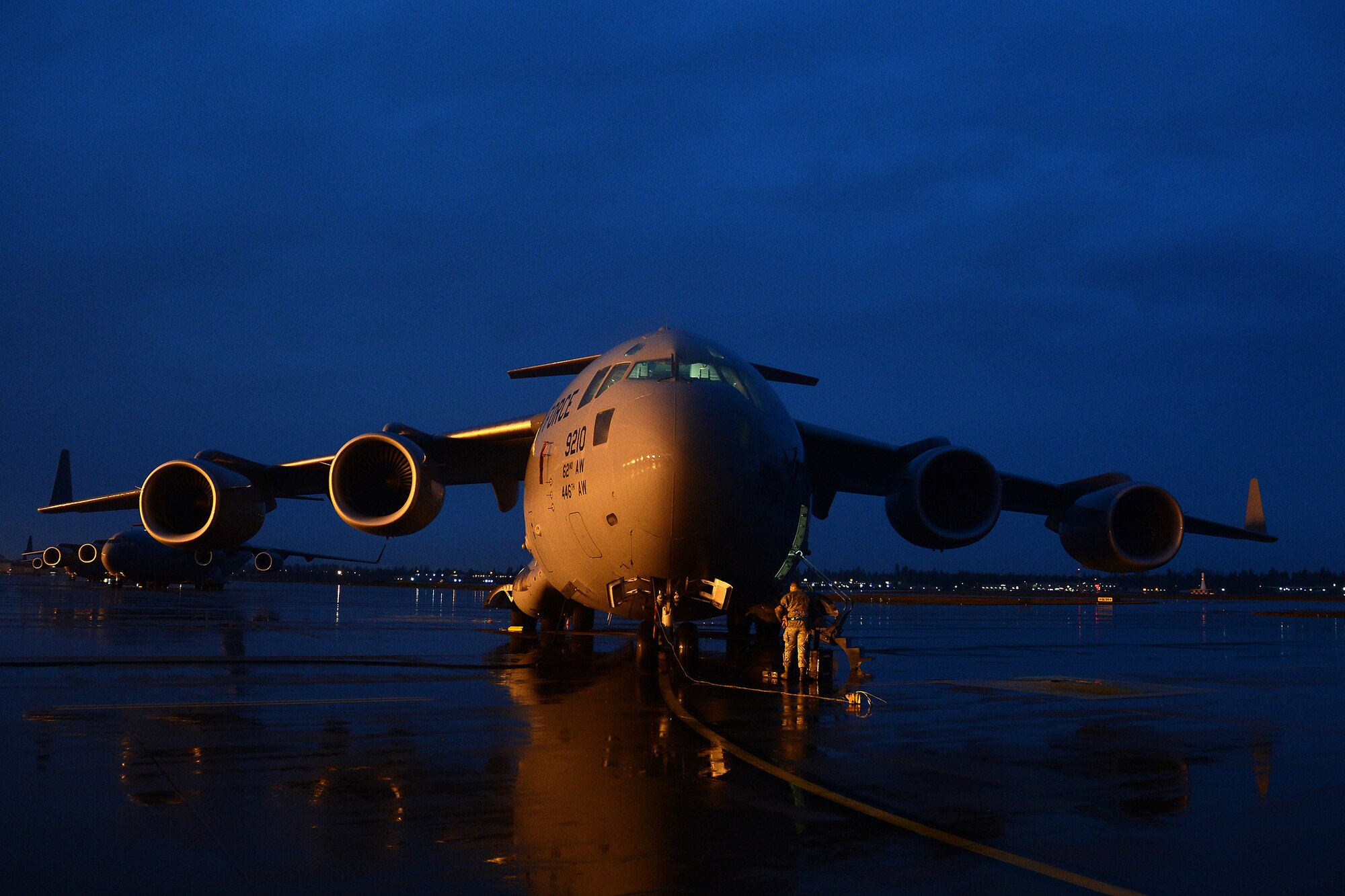 Airmen from the 62nd Airlift Wing prepare a C-17 Globmaster III for Operation Deep Freeze Feb. 7, 2015 at Joint Base Lewis-McChord, Wash. Operation Deep Freeze is the support mission for the National Science Foundation’s work in Antarctica. (U.S. Air Force photo\ Staff Sgt. Tim Chacon)