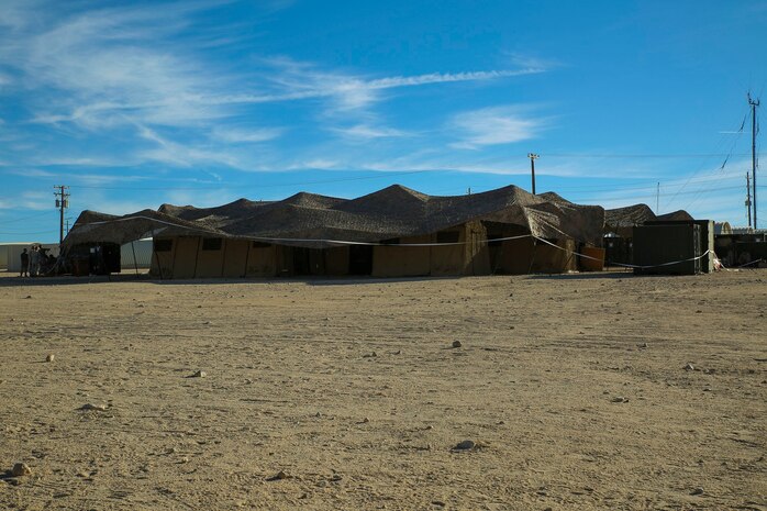 The infrastructure of the combat operations center is set up Jan. 17 at Marine Air Ground Combat Center Twentynine Palms, for Integrated Training Exercise 2-15. The COC is the operations center where the command element of Special Purpose Marine Air-Ground Task Force 4 monitors its units. The designated command element for SPMAGTF-4 is 4th Marine Regiment, 3rd Marine Division, III Marine Expeditionary Force. 