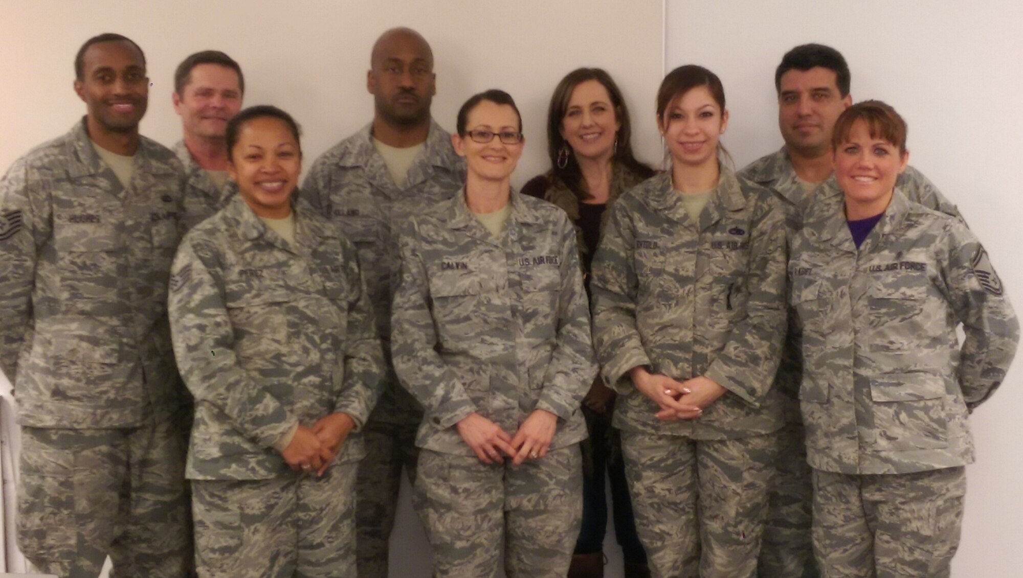 We’d like to congratulate the first class of Resiliency Trainer Assistants (RTA’s) for our wing trained by Laura Loftin, 301st Fighter Wing Director of Psychological Health. To be eligible for this training these individuals had to first be nominated then undergo 3-days of intense training covering 11 different courses such as physical and spiritual resilience and interpersonal problem solving to name a few. Now these RTA’s can serve as a resource to help Airmen, military families and leadership within their units stay connected through education and availability. Congratulations once again and thank you for helping the 301st be a better wing. Counterclockwise from back left; Tech. Sgt. Robert Hughes, Master Sgt. Tom Blair, Tech. Sgt. Tommy Horland, Mrs. Karen Breazeale, Key Spouse Mentor and wife to 301st Commander John Breazeale. Tech. Sgt. Clark Medina, Senior Master Sgt. Angela Rabel, Staff Sgt. Tiffany Bechtold, Master Sgt. Heather Calvin and Staff Sgt. Marjorie Perez. (U.S. Air Force Photo/courtesy photo)