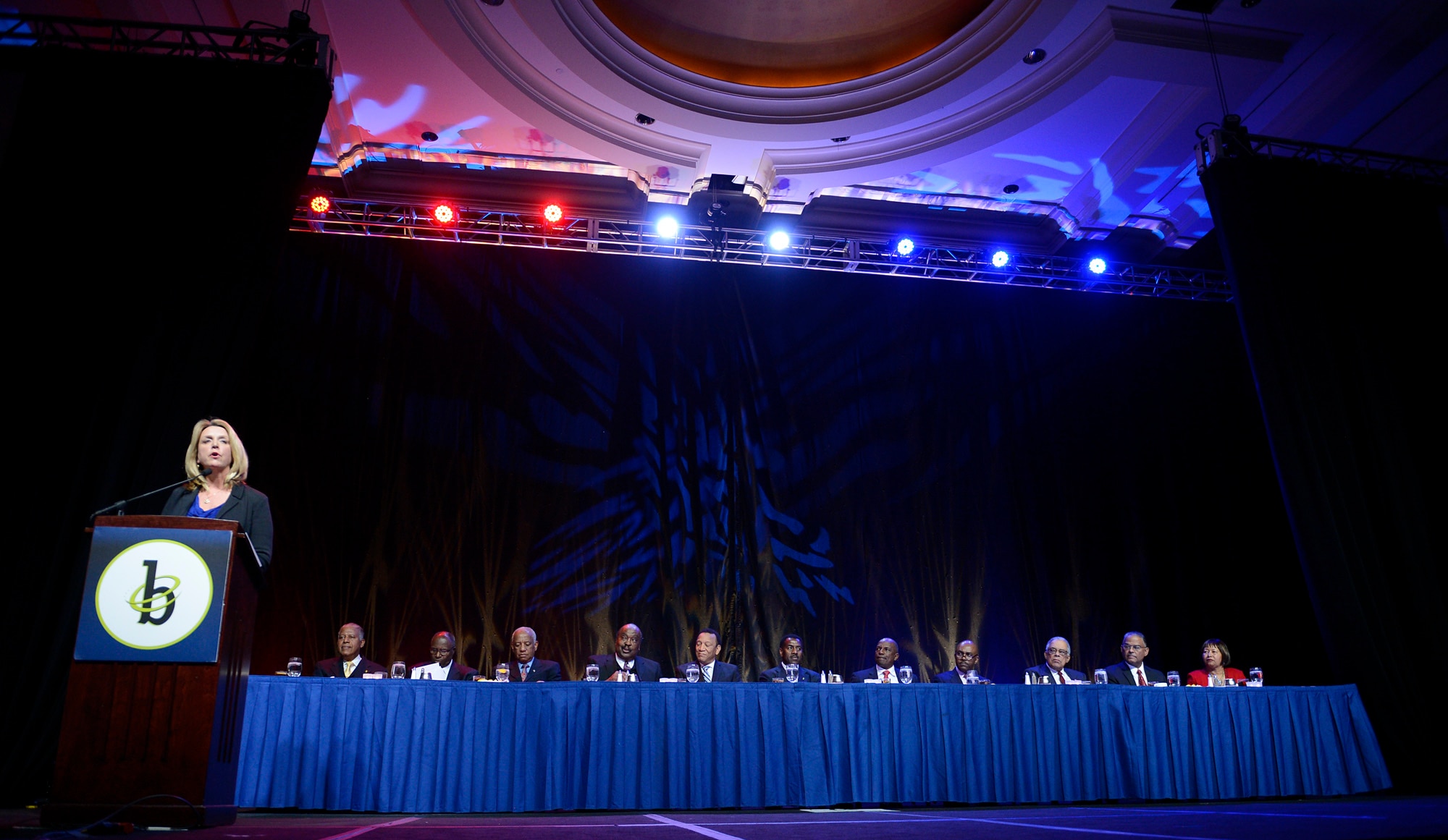 Secretary of the Air Force Deborah Lee James makes her opening remarks during the 10th annual Stars and Stripes Gala Feb. 6, 2015, in Washington, D.C.  Stars and Stripes is one of the nation's largest events honoring both active and retired African American admirals, generals and members of the Senior Executive Service.  (U.S. Air Force photo/Scott M. Ash)
