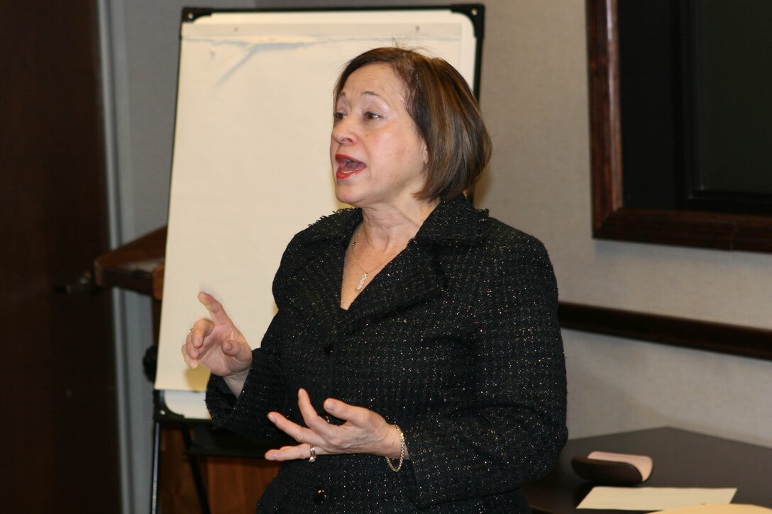 Sara Manzano-Díaz, GSA Mid-Atlantic Regional Administrator, speaks with Philadelphia high school students during a Shadowing Day event in February of 2015. The students attend the High School for Creative and Performing Arts (CAPA) and the Carver High School of Engineering and Science. 