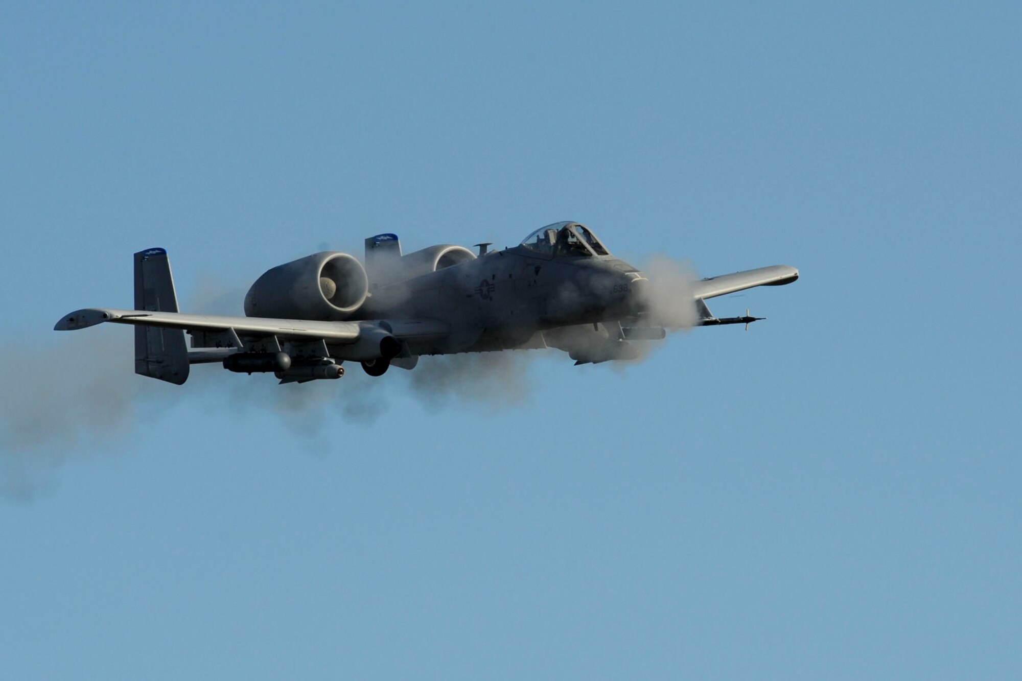 An A-10 Thunderbolt II participates in a live fire exercise on Fort Polk La., Jan. 16, 2015. The A-10 fires  the GAU-8/A 30mm cannon, which is capable of firing 3,900 rounds per minute, is used to provide ground units with close air support and is used to defeat a wide variety of targets including tanks.  (U.S. Air Force photo/Senior Airman Jannelle Dickey)