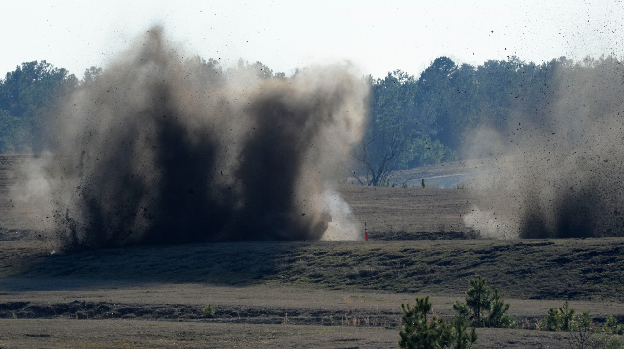 Simulated targets are hit by the A-10 Thunderbolt II GAU-8/A 30mm cannon during a Green Flag live fire exercise on Fort Polk La., Jan. 16, 2015. A-10 pilots work together with joint terminal attack controllers from Fort Polk acquiring targets and eliminating simulated threats. (U.S. Air Force photo/Senior Airman Jannelle Dickey)
