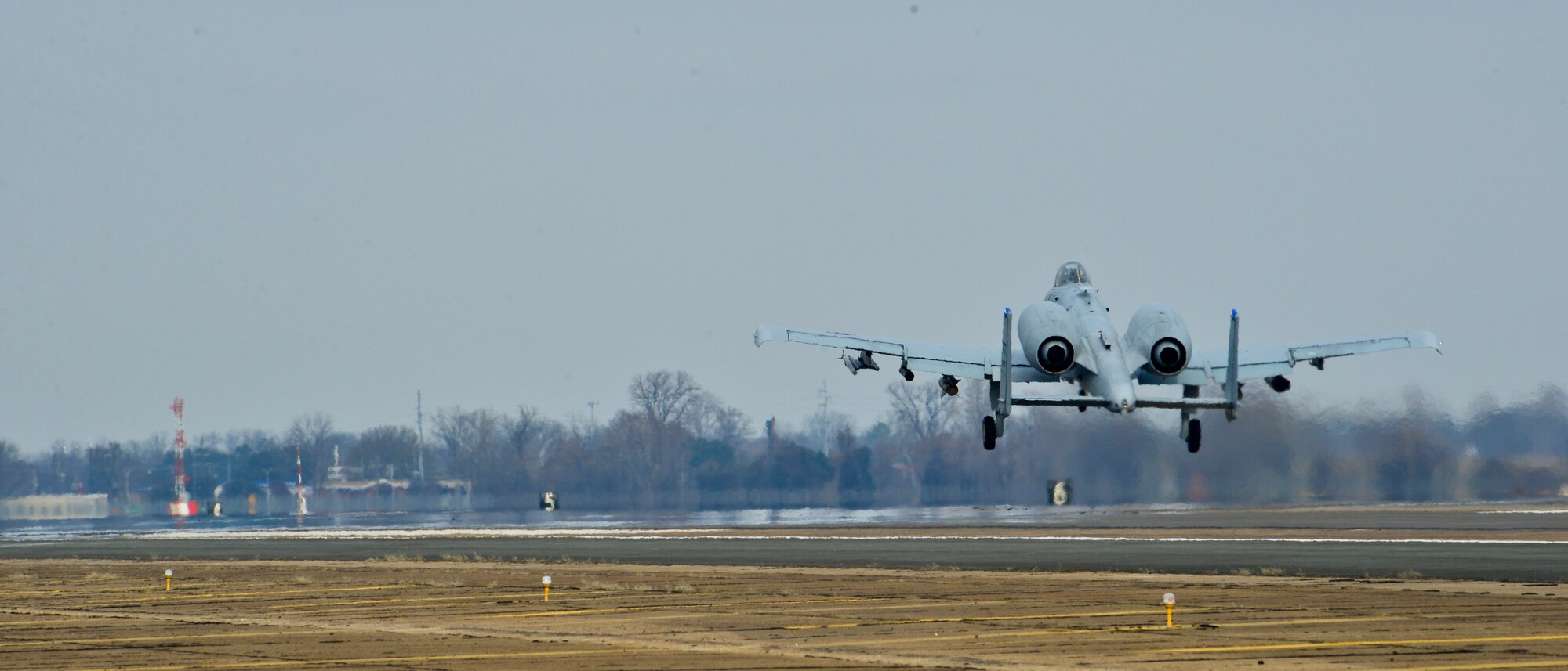 An A-10 Thunderbolt II takes off on Barksdale Air Force Base, La., Jan. 14, 2015. The Aircraft takes off in support of Green Flag East an exercise designed to provide The Joint Readiness Training Center with simulated combat scenarios.   (U.S. Air Force photo/Airman 1st Class Mozer O. Da Cunha)