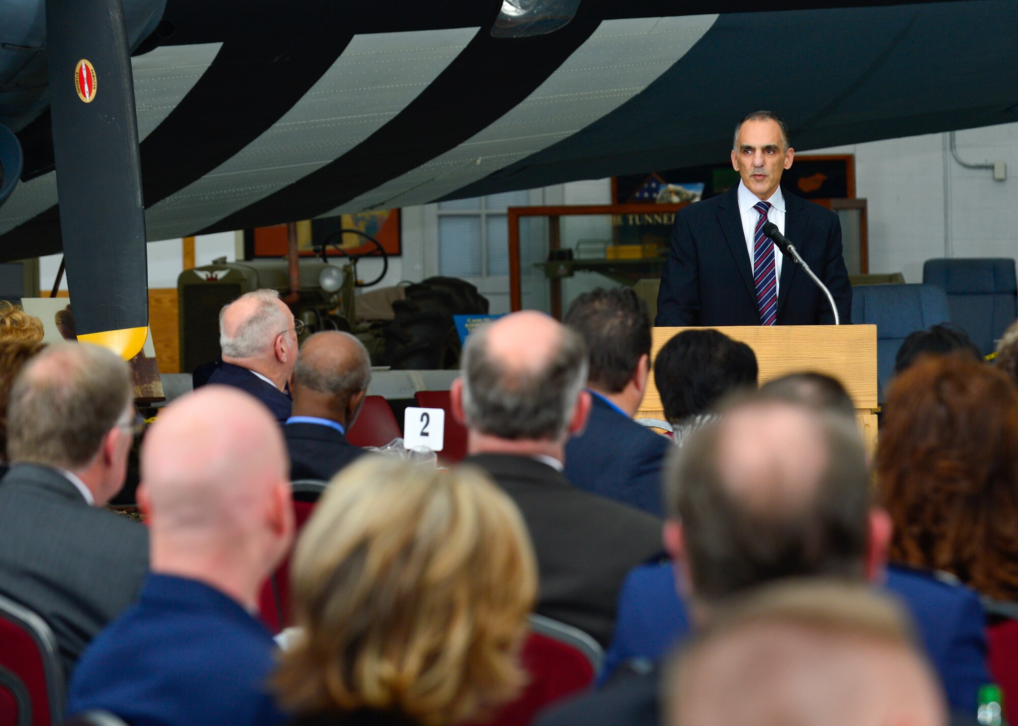 Mike Tatoian, Dover International Speedway president, speaks at the 2015 Honorary Commander Induction Ceremony Feb. 7, 2015, at the Air Mobility Command Museum, Del. Tatoian was inducted into the Honorary Commander Alumni Association and was the guest speaker at the ceremony. (U.S. Air Force photo/Airman 1st Class William Johnson)
