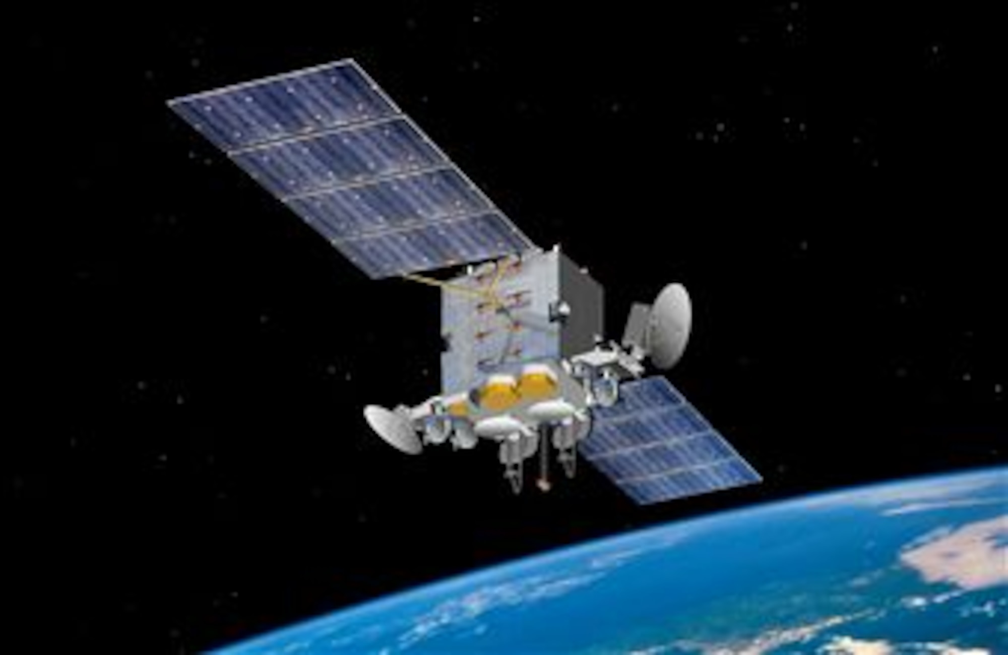 An artist's rendering of Advanced Extremely High Frequency satellite. (Courtesy photo/Space and Missile Systems Center)