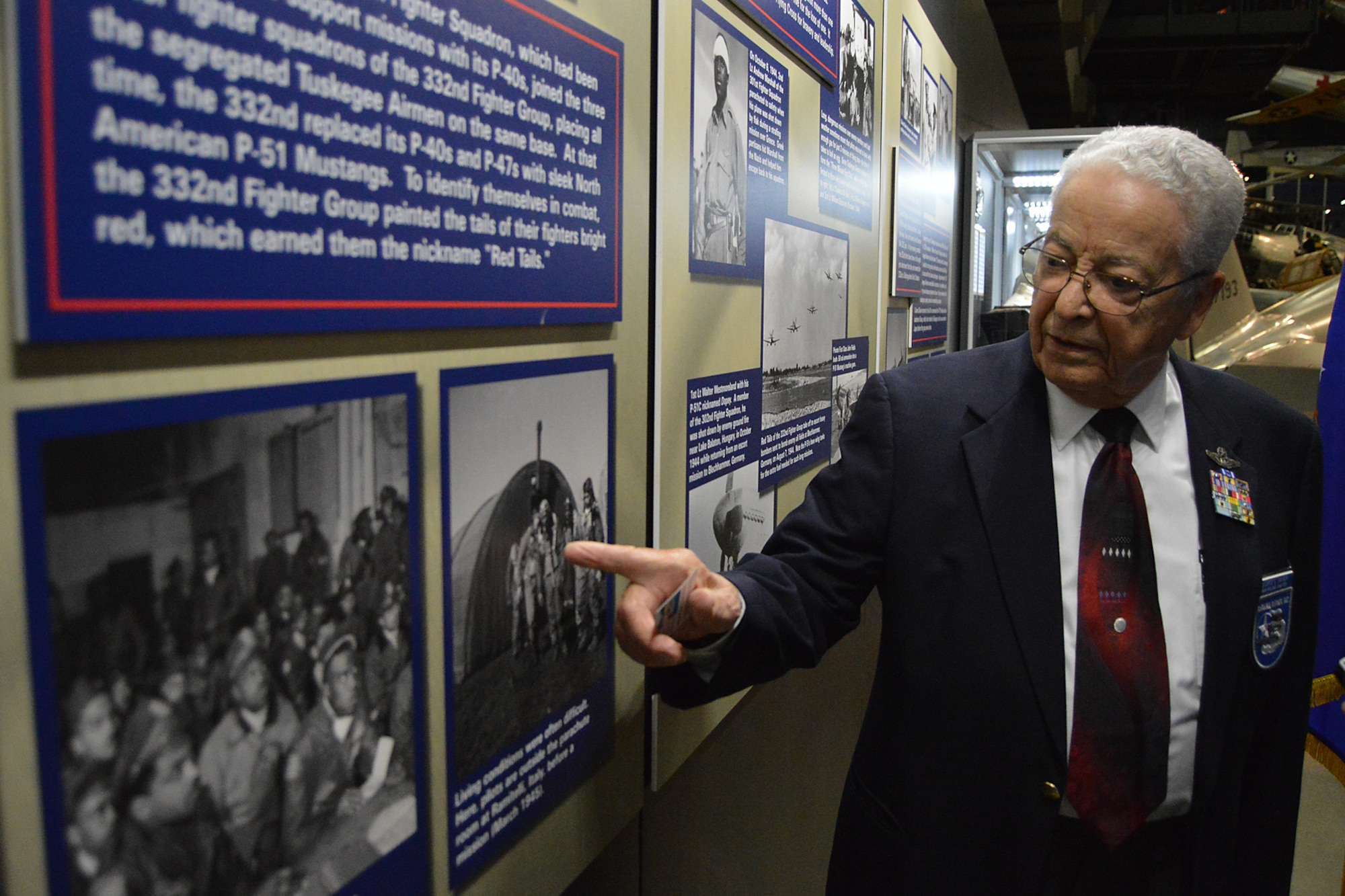 DAYTON, Ohio -- Tuskegee Airmen Lt. Col. (Ret.) George Hardy views the expanded Tuskegee Airmen exhibit in the WWII Gallery at the National Museum of the U.S. Air Force on Feb. 10, 2015. (U.S. Air Force photo)


