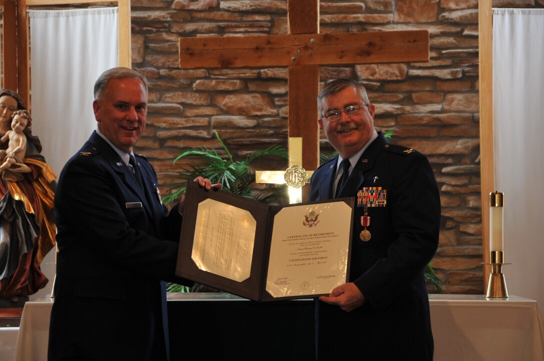 After spending more than half of his life in service to the U.S. Air Force, The base’s wing chaplain, Col. Michael Grubbs retired Jan. 30, 2015, at Sheppard Air Force Base, Texas. Grubbs is responsible for the spiritual welfare of all permanent party personnel and more than 75,000 Army, Marine, Navy, Air Force and international students annually. (U.S. Air Force photo/Airman 1st Class Robert L. McIlrath) 

