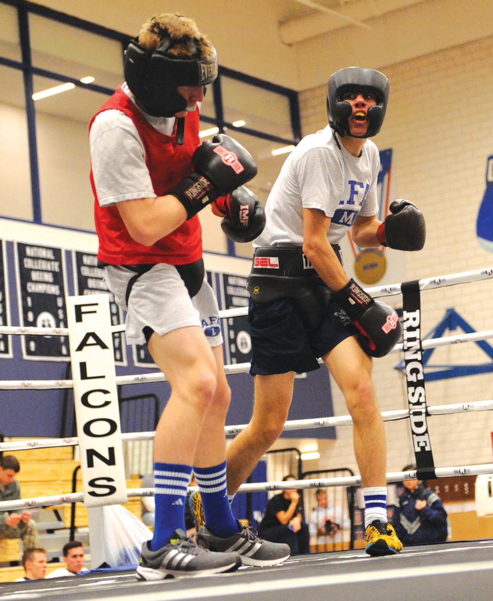 Cadets Tim Smith (left) and John Fredericks battle each other in the ring Jan. 15. (U.S. Air Force photo/ John Van Winkle) 