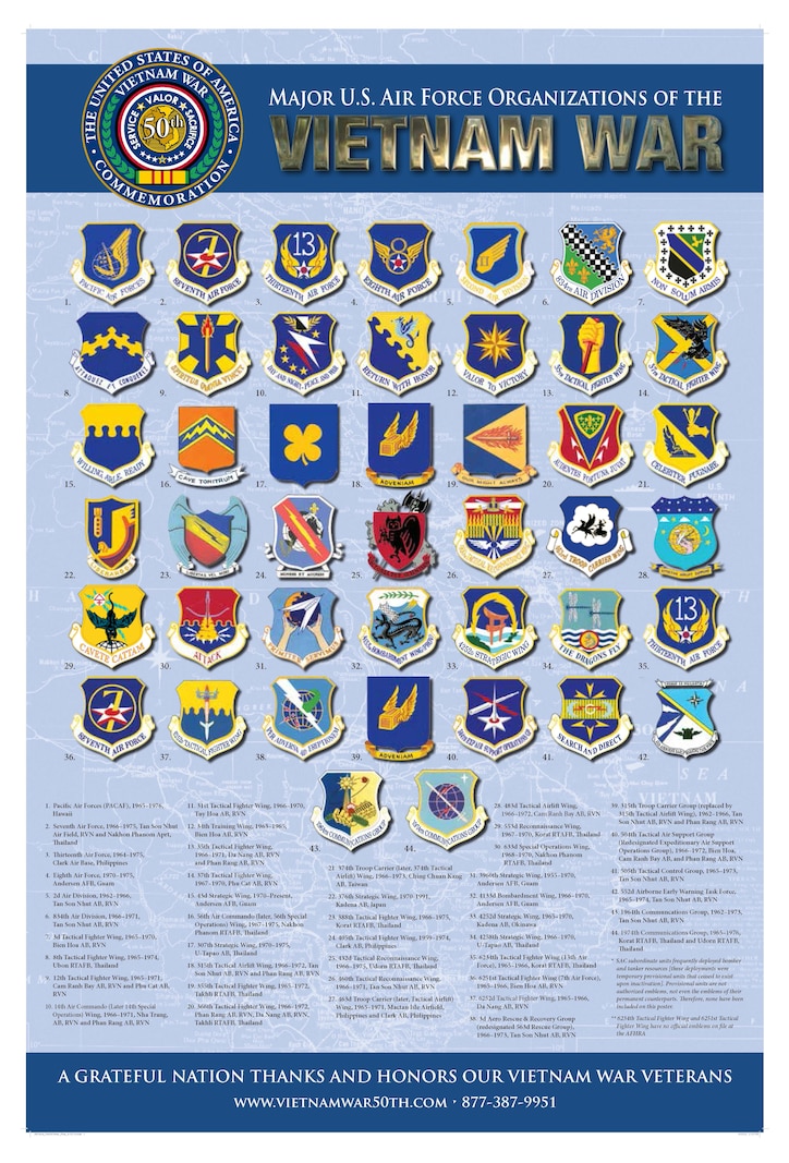 50th Anniversary poster showing major USAF organizations of the Vietnam War.
