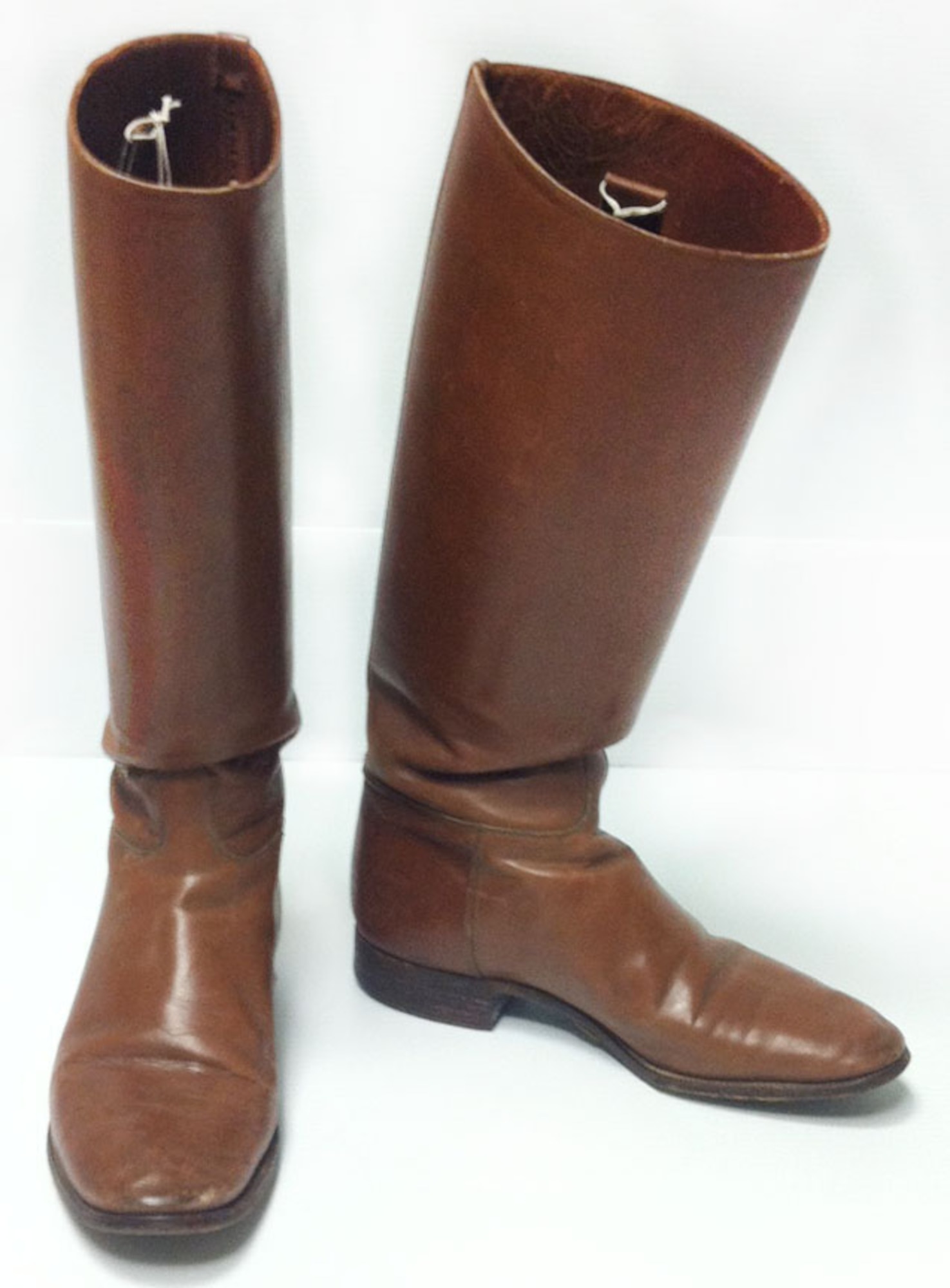 Leather riding boots were worn by members of the U.S. Cavalry Units during World War I. The tall shafts of these riding boots helped to protect cavalry soldiers' lower legs from debris kicked up by their horses, as well as protecting from riding impact against their horses. Horses were used during WWI for logistical support and reconnaissance, as well as for pulling equipment such as field guns, supply wagons and ambulances. (U.S. Air Force photo)