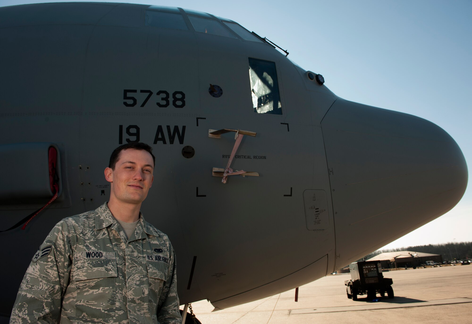 Senior Airman Brandon Wood, a 19th Aircraft Maintenance Squadron unit training monitor, was nominated as the Combat Airlifter of the Week Feb. 2, 2015, at Little Rock Air Force Base, Ark. Wood, a Magnolia, Del., native, was selected as the CAW for pursuing off-duty education and earning six credit hours towards his Community College of the Air Force degree in one month and scheduling more than 50 unit members for weapons training for a future deployment. (U.S. Air Force photo by Airman 1st Class Scott Poe)