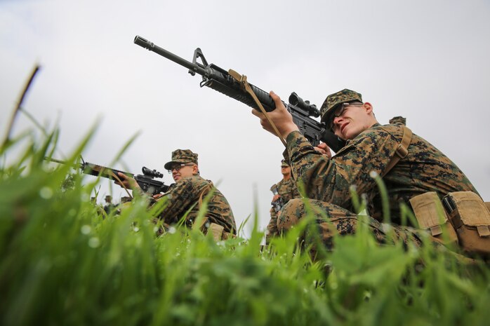 Recruits of India Company, 3rd Recruit Training Battalion, learn rifle fundamentals during a class at Marine Corps Base Camp Pendleton, Jan. 20. Each platoon within the company was assigned a primary marksmanship instructor and given instruction on proper usage and operation of the weapon before the recruits qualify at Edson Range the following week.
