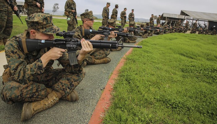 Recruits of India Company, 3rd Recruit Training Battalion, learn rifle fundamentals during a class at Marine Corps Base Camp Pendleton, Jan. 20. Each platoon within the company was assigned a primary marksmanship instructor and given instruction on proper usage and operation of the weapon before the recruits qualify at Edson Range the following week.