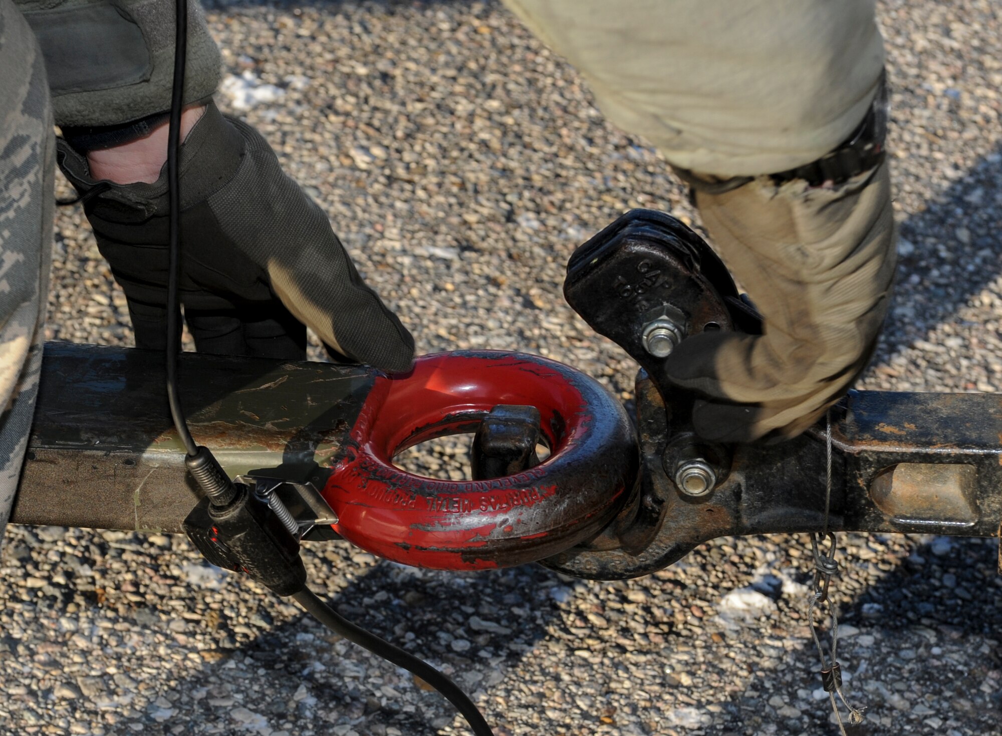 A ground heater is attached to the hitch on a “bread truck” on Minot Air Force Base, N.D., Feb. 4, 2015. The heater was used to warm the engines before they were turned on. (U.S. Air Force photo/Senior Airman Stephanie Morris)