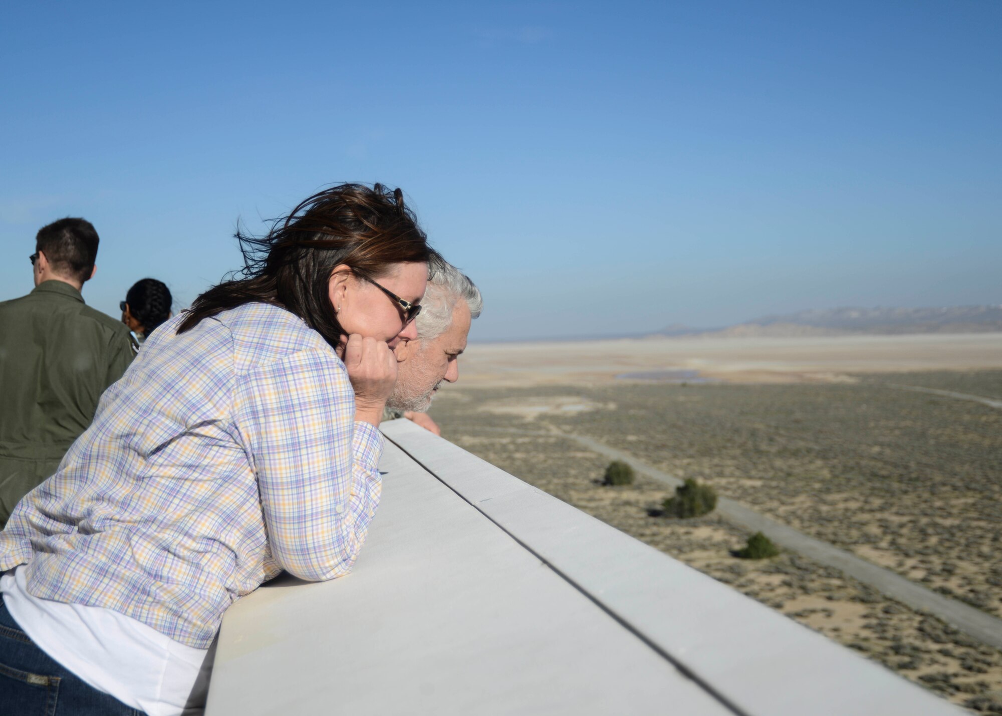At the Air Traffic Control Tower, 148-feet off the ground, the group of Honorary Commanders walked out onto the catwalk and saw the lakebed and runways from a new perspective. (U.S. Air Force photo by Rebecca Amber)