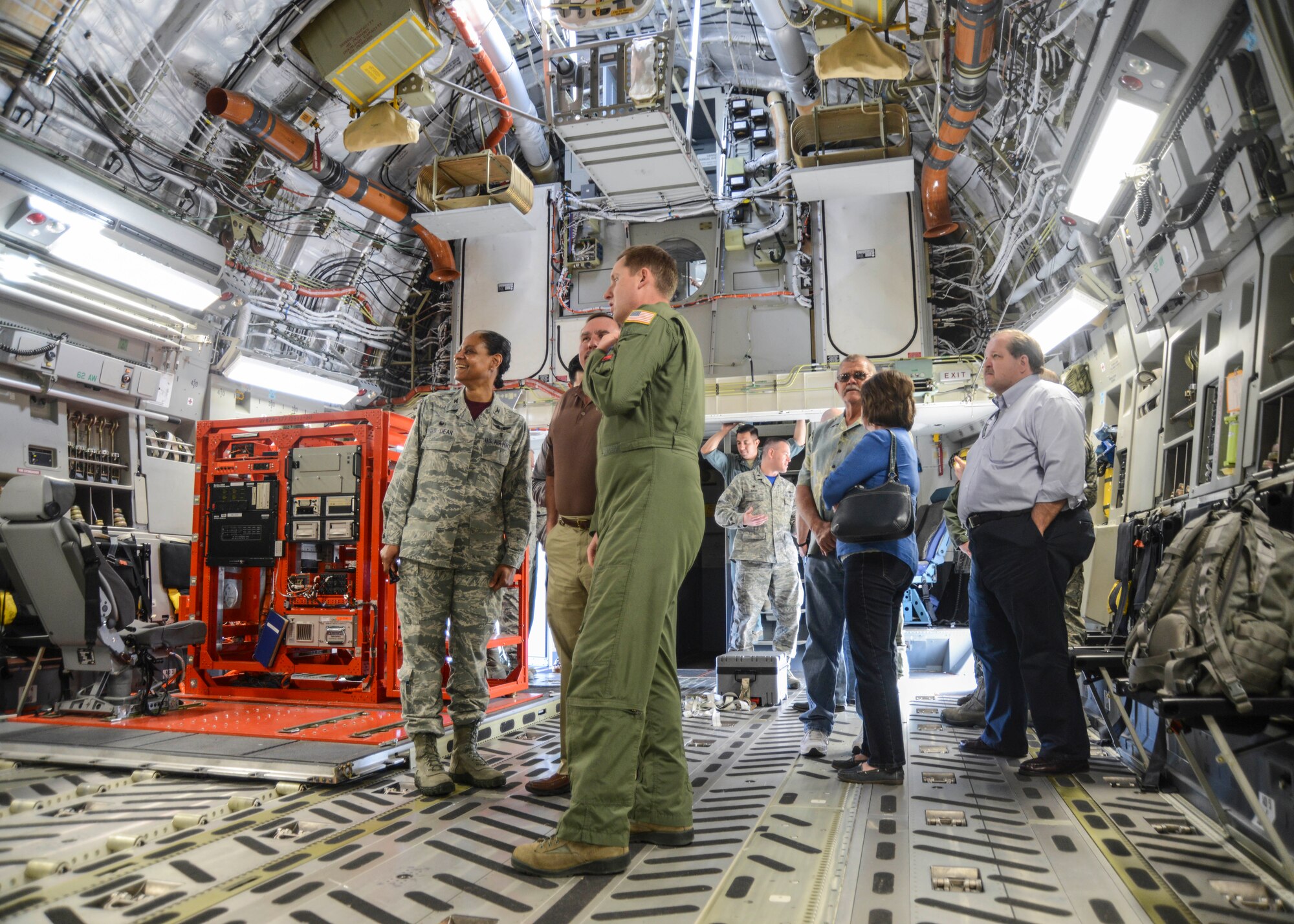 Edwards AFB commanders and their honorary commander counter parts boarded a C-17 during the last event of the honorary commander season. The C-17 belongs to the 418th Flight Test Squadron, Global Reach Combined Test Force. (U.S. Air Force photo by Rebecca Amber)
