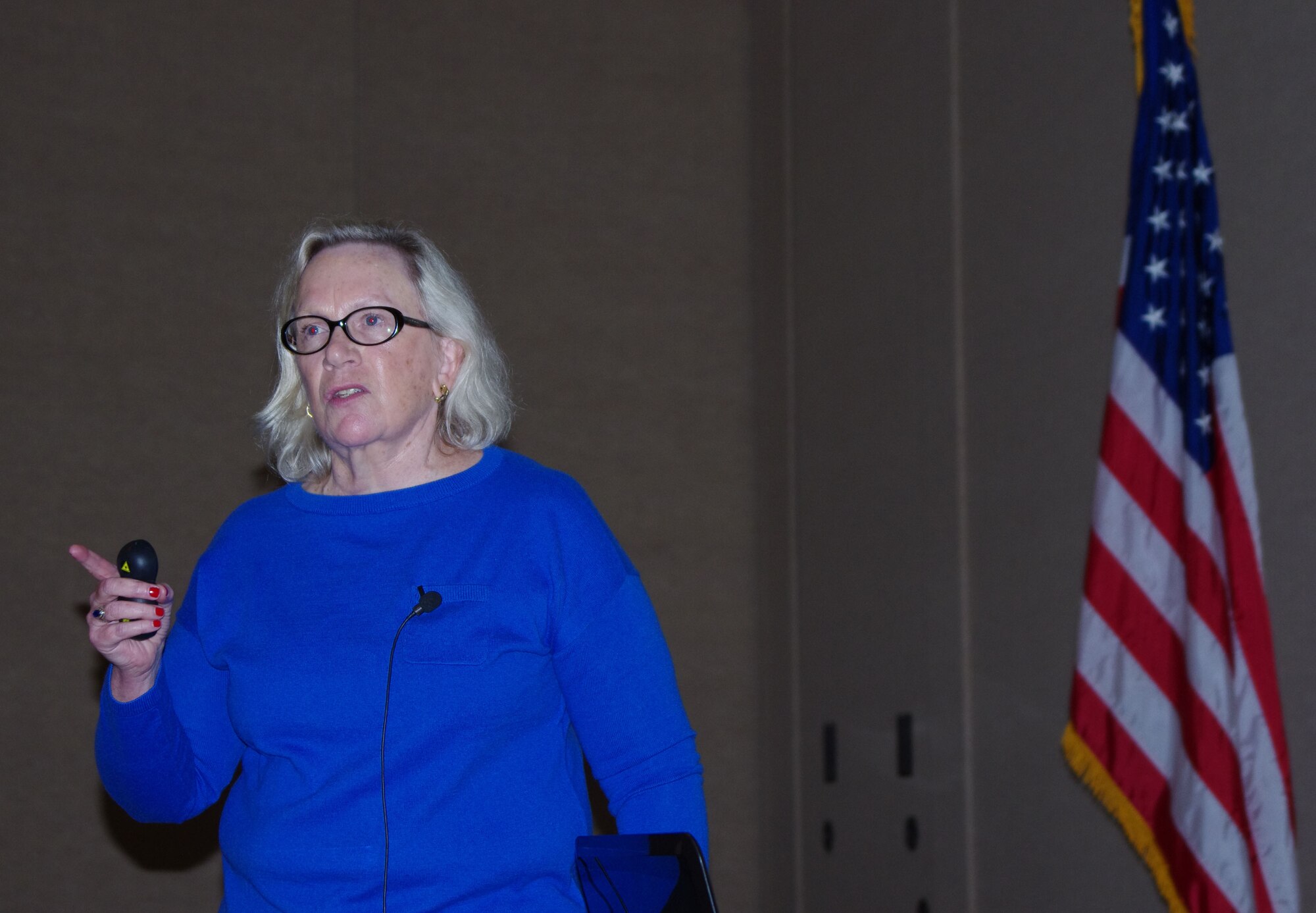 Key Note Speaker, Ann McCulliss Johnson, discusses behavioral issues and solutions for psychological problems military members might face after returning from deployment during a Yellow Ribbon Reintegration Program event in Bend Ore., Jan. 24, 2015. The Yellow Ribbon Reintegration Program provides deployment support and reintegration services to all service members, and their families, enabling them to sustain the rigors associated with deployment or mobilization. (U.S. Air National Guard photos by Tech. Sgt. Aaron Perkins, 142nd Fighter Wing Public Affairs/Released)