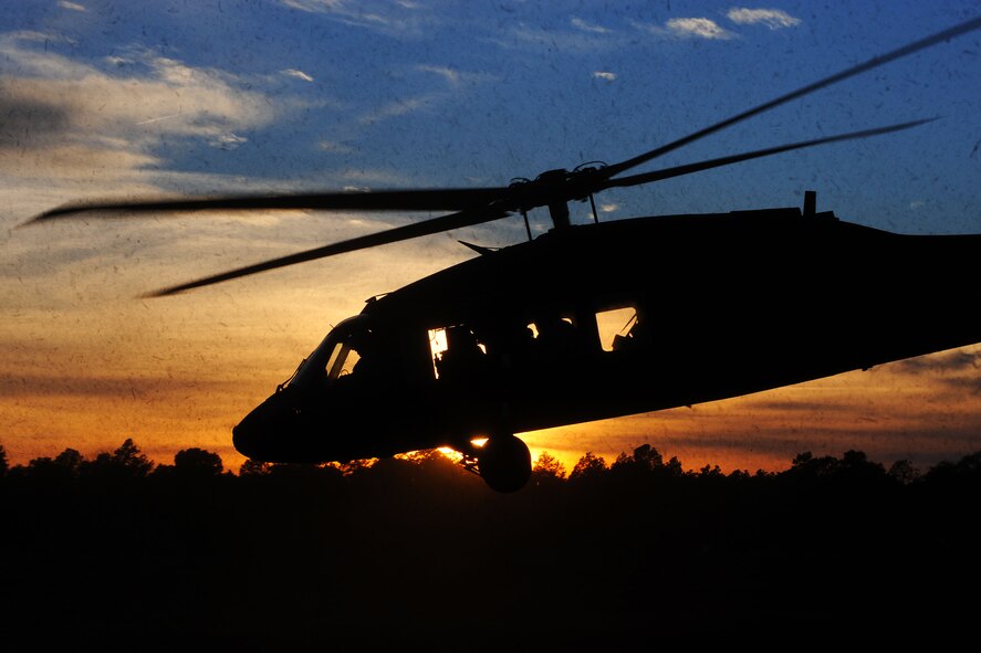 A U.S. Army National Guard UH-60 Black Hawk assigned to the 1st Battalion, 169th Aviation Regiment, Ft. Bragg, N.C., takes off at Poinsett Electronic Combat Range, Sumter, S.C., Feb. 6, 2015. In 2013, the range provided training for 754 aircraft from three Department of Defense services and three National Guard stations. (U.S. Air Force photo by Airman 1st Class Michael Cossaboom/Released)