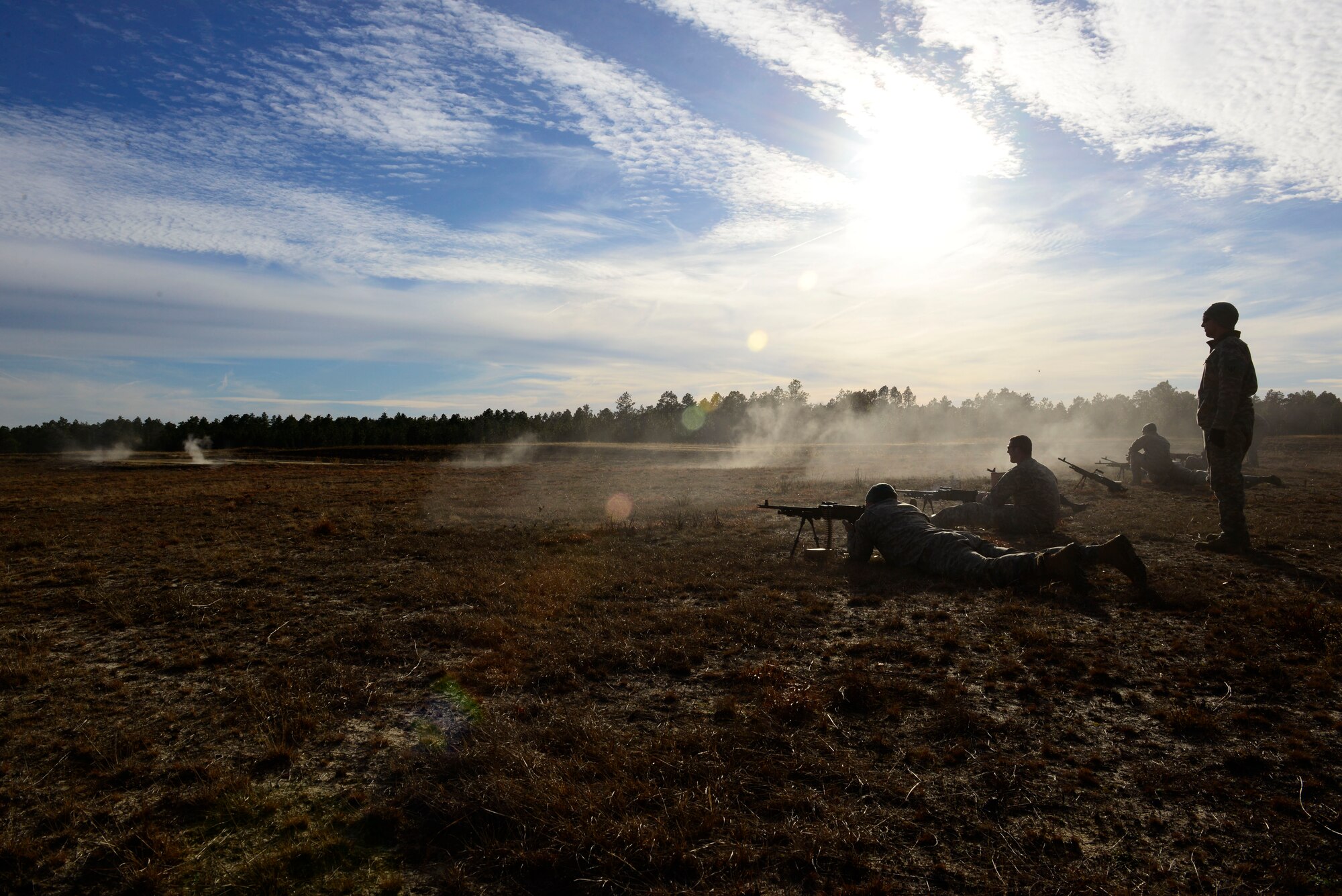 U.S. Army National Guard soldiers assigned to the 1st Battalion, 169th Aviation Regiment, Ft. Bragg, N.C., shoot M240 machine guns at Poinsett Electronic Combat Range, Sumter, S.C., Feb. 6, 2015. In 2013, there were a total of 1,070 bombs dropped on Poinsett. (U.S. Air Force photo by Airman 1st Class Diana M. Cossaboom/Released)
