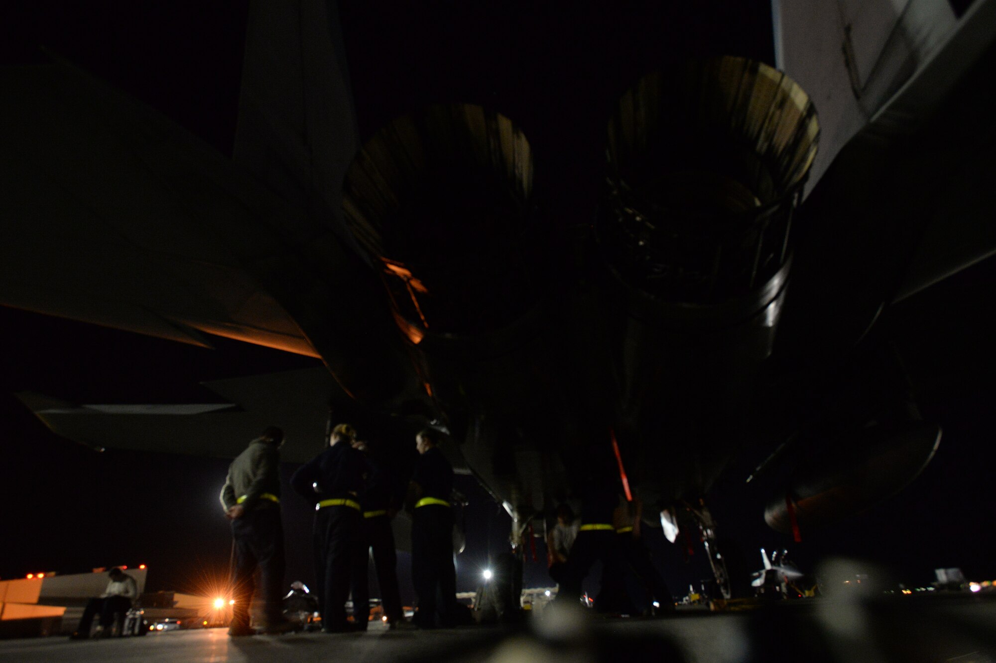 Maintenance Airmen from the 748th Aircraft Maintenance Squadron, Royal Air Force Lakenheath, England, work on an F-15C Eagle during Red Flag 15-1 at Nellis Air Force Base, Nev., Feb. 9, 2015. Maintainers are responsible for overseeing the day-to-day maintenance of aircraft, including diagnosing malfunctions and replacing components, and conducting various inspections to ensure the aircraft is functioning properly. (U.S. Air Force photo by Tech. Sgt. Eric Burks/Released)