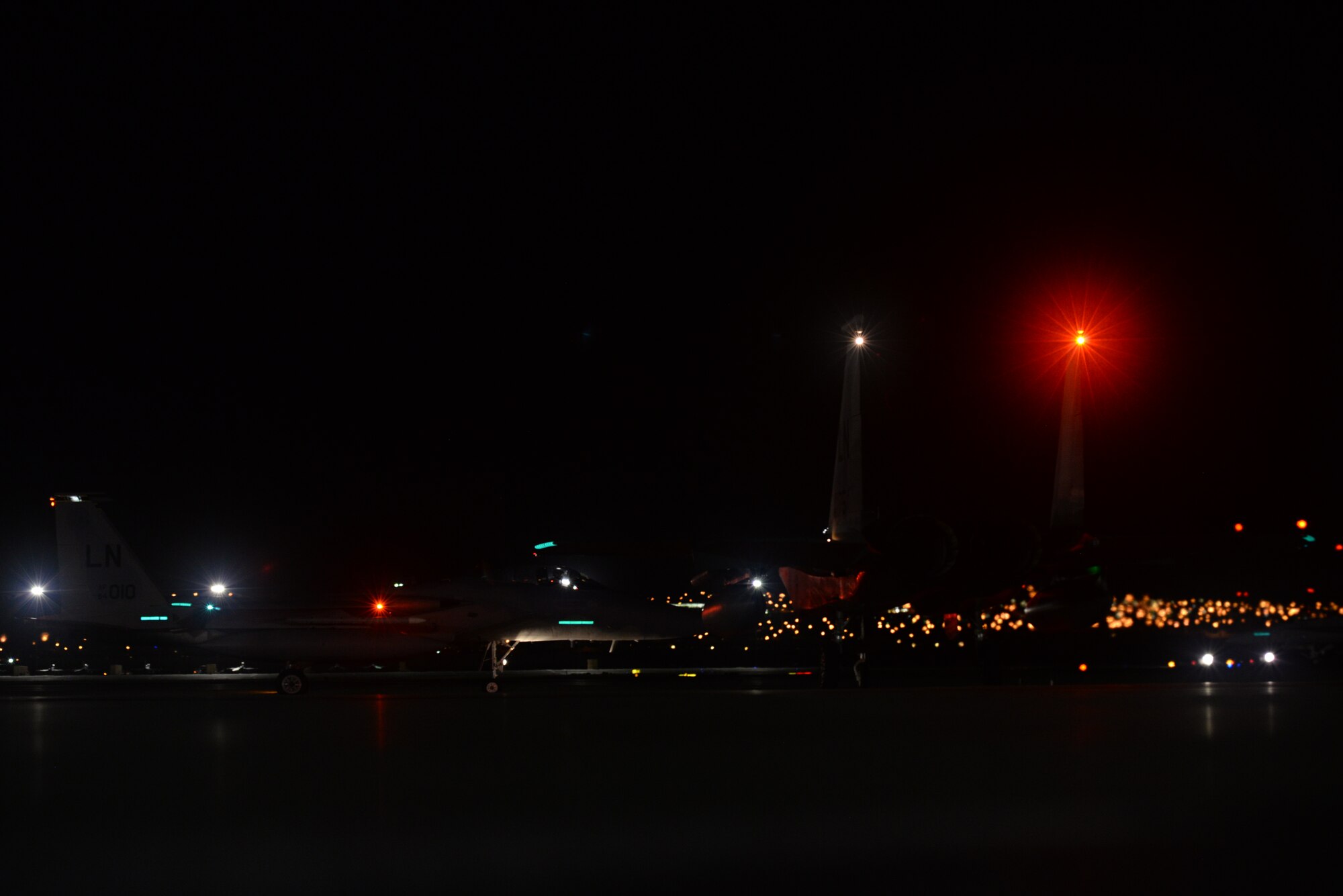An F-15C Eagle assigned to the 493rd Fighter Squadron, Royal Air Force Lakenheath, England, taxis to the runway during Red Flag 15-1 at Nellis Air Force Base, Nev., Feb. 9, 2015. The squadron recently won the 2014 Raytheon Trophy as the U.S. Air Force's top fighter squadron. (U.S. Air Force photo by Tech. Sgt. Eric Burks/Released)