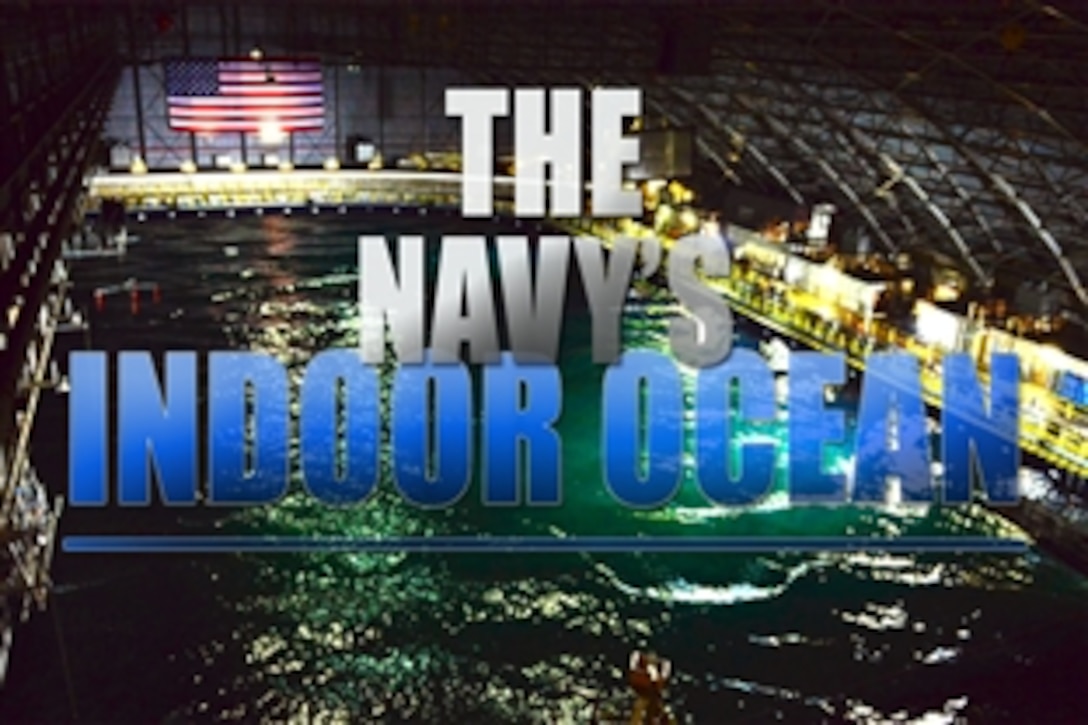 The Navy's Indoor Ocean -- the maneuvering and seakeeping basin, or MASK -- is 240-feet wide, 360-feet long and holds over twelve-million gallons of water. Its mission is to test ship designs and ocean wave patterns at the Naval Surface Warfare Center, Carderock Division, located in Maryland.