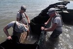 Soldiers from the Alabama National Guard build and maintain miles of HESCO barriers to protect Dauphin Island, Ala., beaches from the BP oil spill, July 23, 2010. More than 1,600 National Guard members  supported Operation Deepwater Horizon in four Gulf states.