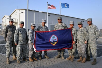 Nine deployed members of the 380th Expeditionary Force Support Squadron deployed from the Guam Air National Guard's 254th Force Support Squadron at Anderson Air Base, Guam, are serving up 30-mile wide smiles, the length of the island where they hail from, and sharing their island ways with the 1,900 Airmen, Soldiers and Sailors who are deployed to the 380th Air Expeditionary Wing in Southwest Asia.