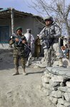 Sgt. Allen Huey of the South Carolina Army National Guard provides security during a key leader engagement in Orgun District with help from a member of the Afghan National Army. Huey and his team, formerly field artillery specialists, are serving as the security force element for the Paktika Provincial Reconstruction Team in eastern Afghanistan. Huey is deployed from the B/1-178th Field Artillery Regiment. The Paktika PRT is a joint team that assists in the reconstruction of the province through governance, development and agricultural initiatives.